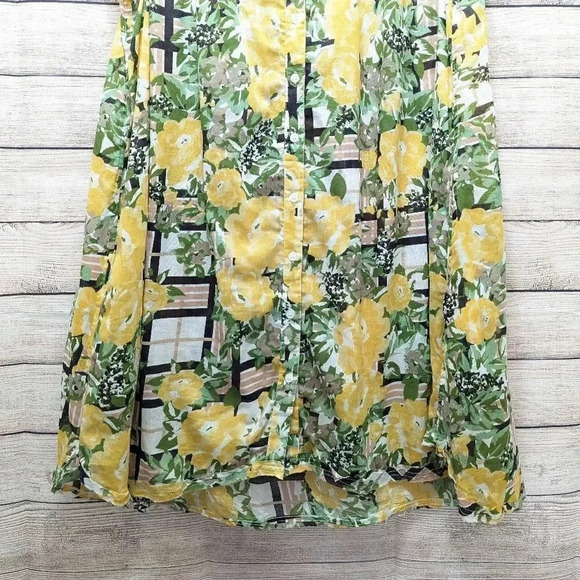 Porridge Size Small Tunic Dress Green Yellow Floral Button Front Split Neck - Picture 5 of 11